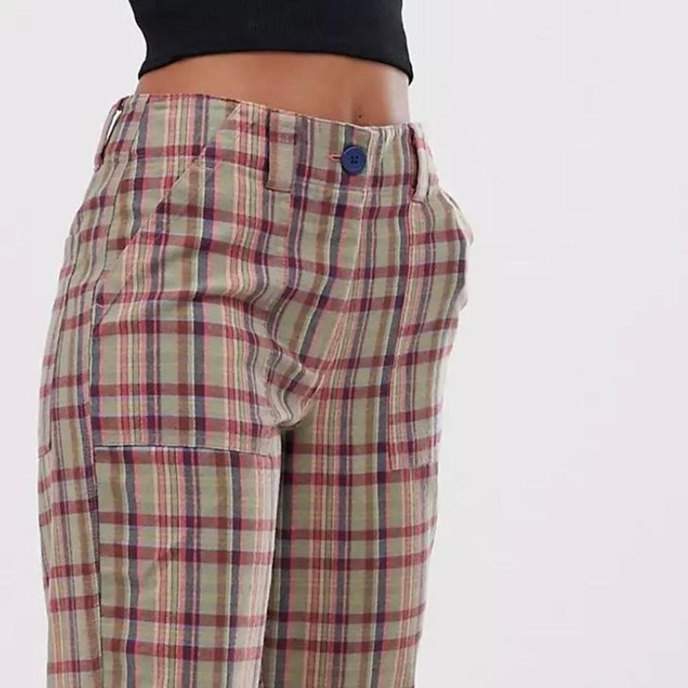 Plaid casual straight leg pants